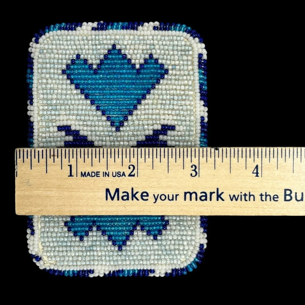 Belt Buckle Handcrafted Seed Bead Geometric Blue White Western Cowboy Accessory